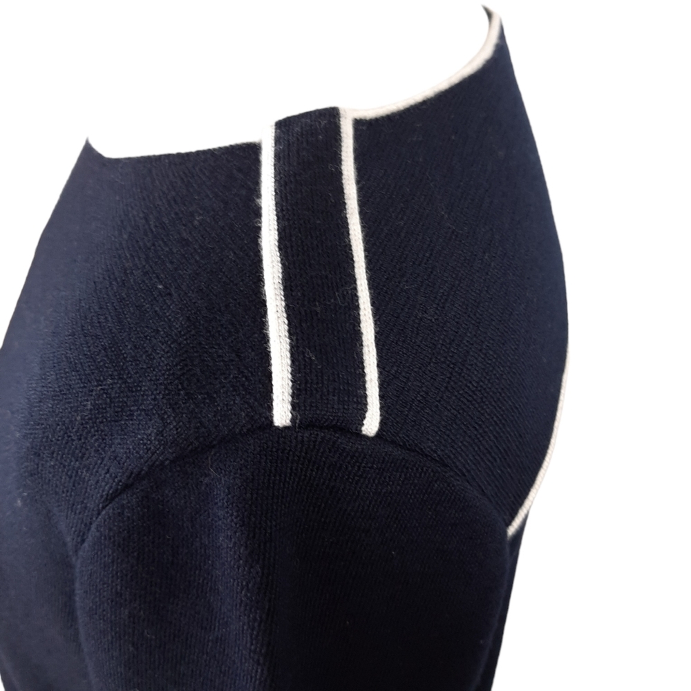 SAINT JAMES Women's Navy Blue 100% Wool Jumper UK Size 12 Contrast Trim Breton - Picture 3 of 15